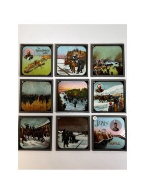 Set Of 9 Magic Lantern Glass Slides The Russo - Japanese War Coloured * Read